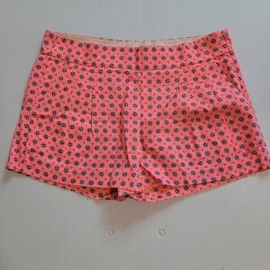 J Crew Hot Pink Shorts With Blue & White Flower Block Print Size 6.